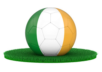 Soccerball, Football with Ireland flag on gras, 3D-Rendering