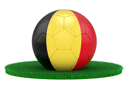 Soccerball, Football with Belgium flag on gras, 3D-Rendering