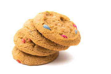 Cookies with color chocolate drops isolated