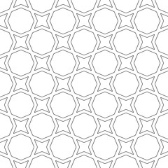 Seamless pattern in retro style with simple geometric shapes. Mosaic of the four-pointed stars and octagons.