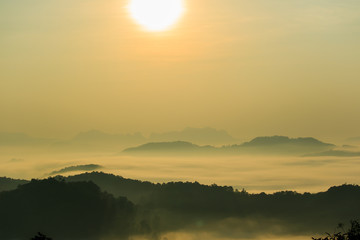 the morning in the mist of winter in Phu bo bit ,Loei Thailand