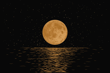 Orange moon reflecting in a sea - 131716554