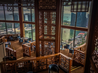 Singapore city view from altitude restaurant