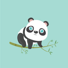 Vector illustration of cute little cartoon panda. 
