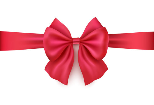 Realistic red bow isolated on white background. Ribbon.