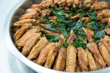  cooked Delicious fried chicken in dish
