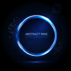 Abstract neon ring. Light effect. The whirlwind of shiny particles. Flashes of light on the Emerald Circle. Empty space for text. Vector illustration.