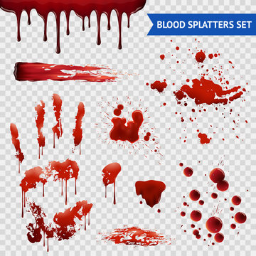Blood Spatters Realistic Samples Transparent Set 