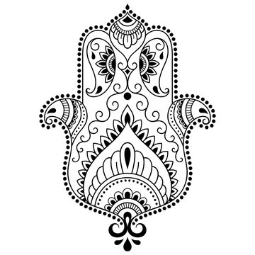 Vector hamsa hand drawn symbol. Decorative pattern in oriental style for the interior decoration and drawings with henna. The ancient symbol of the " Hand of Fatima ".
