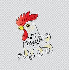Lettering composition on the body of a rooster.