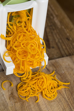 Pumpkin noodles in spiral vegetable slicer