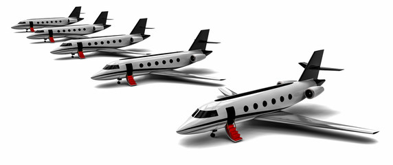 Red carpet Private jet  fleet / 3D render image representing a private jet  fleet 