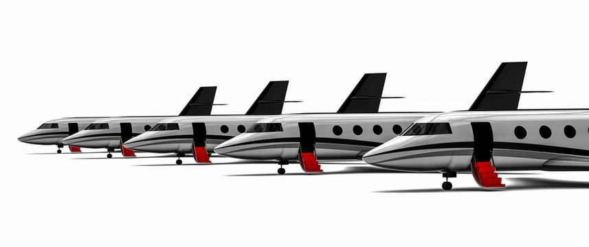 Red carpet Private jet  fleet / 3D render image representing a private jet  fleet 