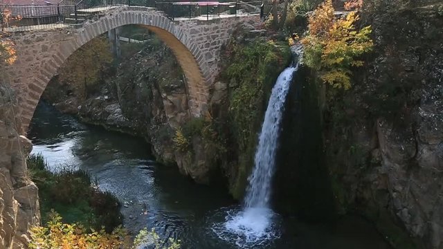 Waterfall and Clandras bridge in Usak at fall in 2016 