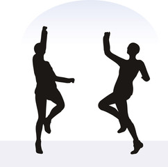 woman in excited pose on white background