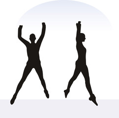 woman in excited pose on white background