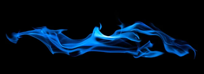 Photo sur Plexiglas Flamme Flamme bleue longue étincelle isolée sur fond noir