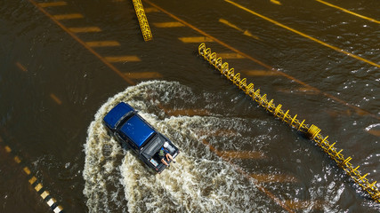 Transportation in flooding. Bangkok, Thailand.