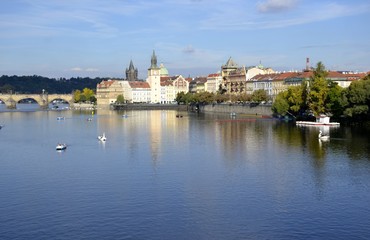 Fototapeta na wymiar Landscape of river in Prague and buildings