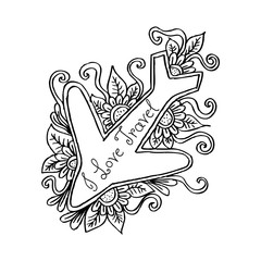 I Love Travel Concept Illustration. Sketchy Airplane and Floral .