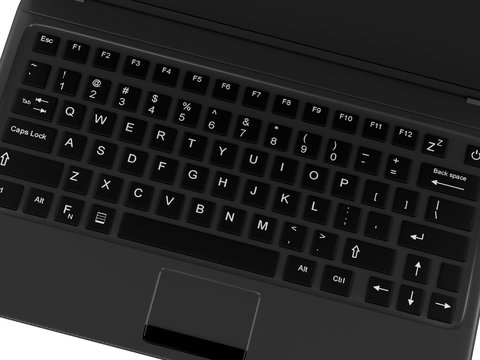 Modern Laptop PC - closeup of keyboard (3D rendering)
