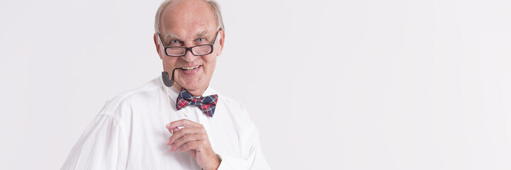 Grandfather with bow tie and pipe