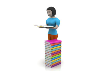 3d women reading book, education concept