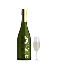 happy new year champagne bottle and glass