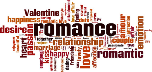 Romance word cloud concept. Vector illustration