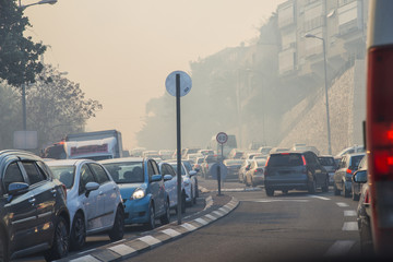 Traffic blocked  while fire is spreading inside the city of Haifa,Israel
