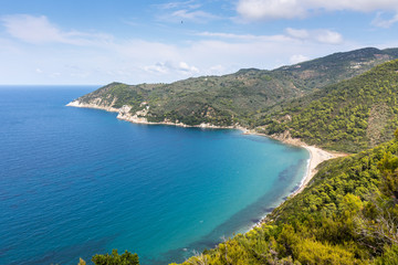 Landscape of a beautiful blue sea and the surrounded forest 