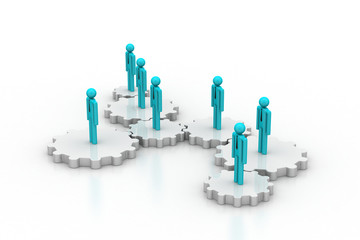 3d people in gear, team work concept