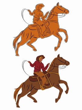 silhouette of a cowboy on horseback. vector drawing