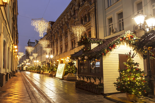 Christmas decoration Stoleshnikov lane, Moscow, Russia