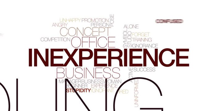 Inexperience animated word cloud. Kinetic typography.