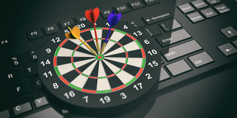 Darts board on black keyboard. 3d illustration