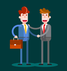 Flat Businessmen Shaking Hands on Dark Background. Isolated Flat Vector Illustration.