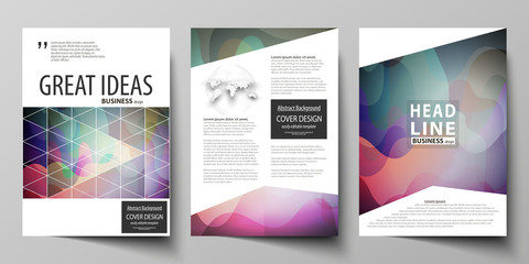 Business templates for brochure, magazine, flyer, booklet or annual report. Cover design template, flat vector layout in A4 size. Colorful pattern with overlapping shapes forming abstract background.