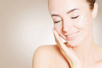 renovating skin concpet. woman face portrait with lifting marks