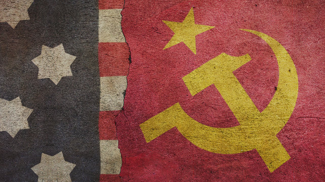 Usa Flag and Urss Flag on Cracked Concrete