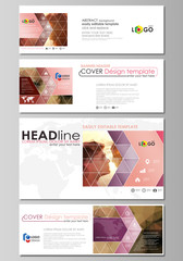 Social media and email headers set, modern banners. Business templates. Abstract design template, vector layouts. Romantic couple kissing. Beautiful background. Geometrical pattern in triangular style