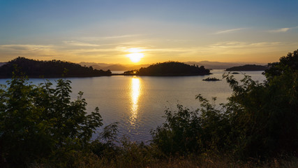 Fototapeta na wymiar The Dam and lake at sunset time