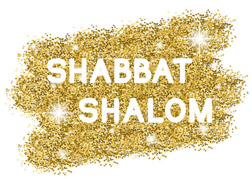 Shabbat shalome. White letters on golden background. Vector illustration.