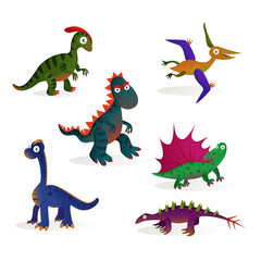 Set of cute cartoon dinosaurs on white background