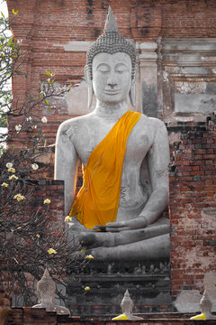 Old big buddha image in Wat Yai Chaimongkol temple, Ayutthaya Thailand