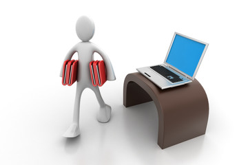 3d people carrying the file folder with computer