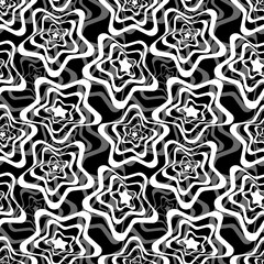 Abstract white, black geometric Seamless pattern.silver stars on a black background.For fabric ,Wallpaper and packaging.Vector illustration.