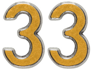 Metal numeral 33, thirty-three, isolated on white background