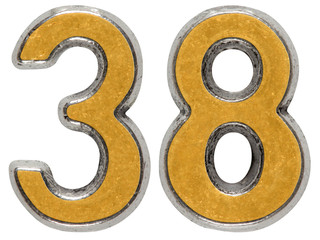Metal numeral 38, thirty-eight, isolated on white background