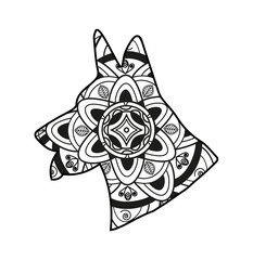 Vector illustration of a dog's head mandala for coloring book, testa di cane mandala da colorare vettoriale
